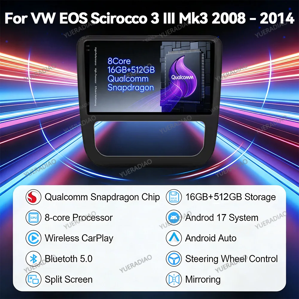 Android 17 Car Radio For Volkswagen EOS Scirocco 3 III Mk3 2008 - 2014 Carplay Automotive Qualcomm Carplay Multimedia Central FM