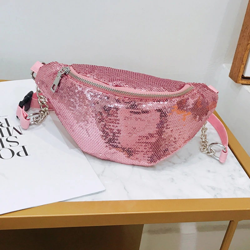 New Fashion Women Shoulder Bag Glitter Sequin Fanny Pack Leather Pouch Bum Belts Waist Bum Bag Travel Sport Pocket Purse