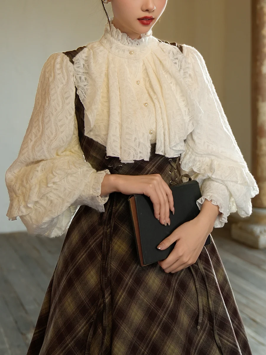 

Thickened Lace Lantern Sleeve Shirt Original Design Spring Wild Tea Party Court Style Women's Fashion Premium Quality Blouse