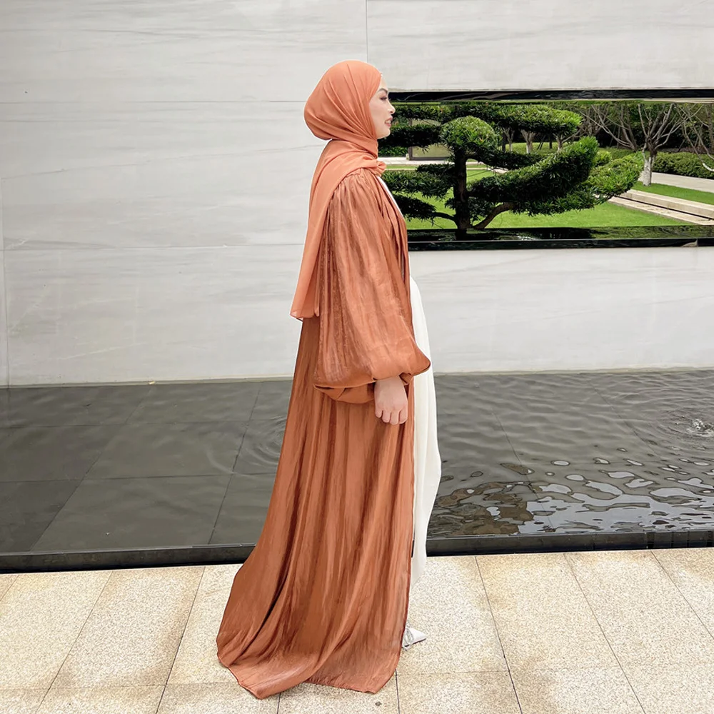 Robe Longue en Satin Élégant pour Femme Musulmane, Abaya Ouverte, Maxi, Hijab, Turquie, Arabe, Kaftan, Islam, Eid Ramadan, Dubaï, Caftan, Été