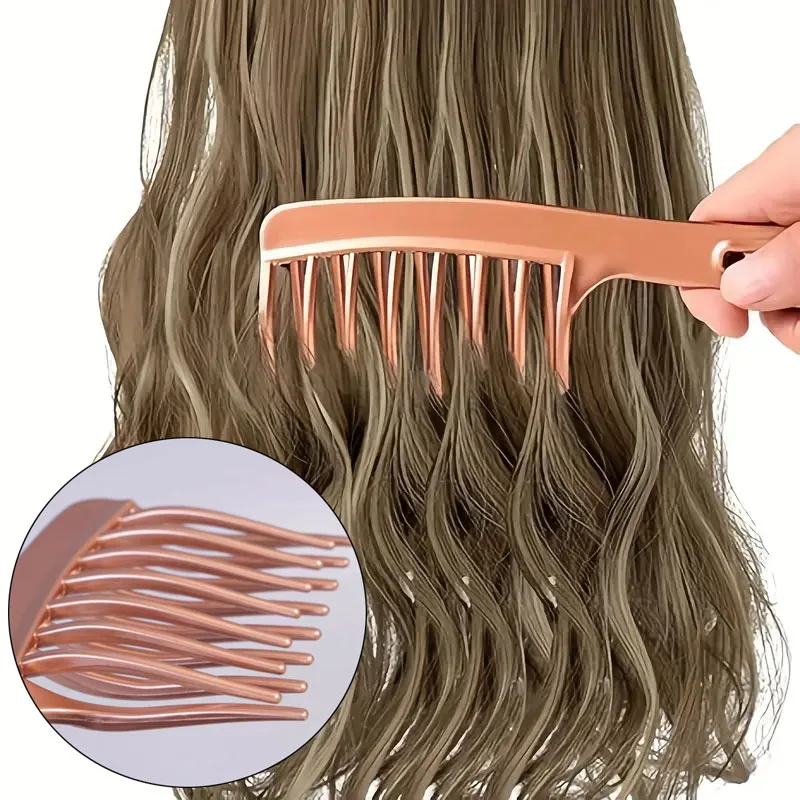 Double Row Big Tooth Comb Wide Toothed Comb Curved Comb Massage Fluffy Hair Brush Curl Hair Styling Hairdressing Styling Tools