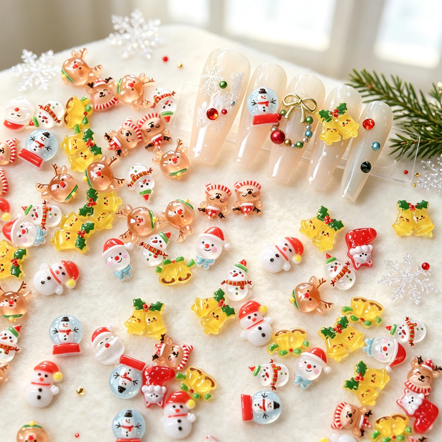 50Pcs 3D Resin Christmas Series Nail Charm Cute Cartoon Santa Snowman Elk Bell Sock Xmas Nail Decor Holiday Nail Art Accessories