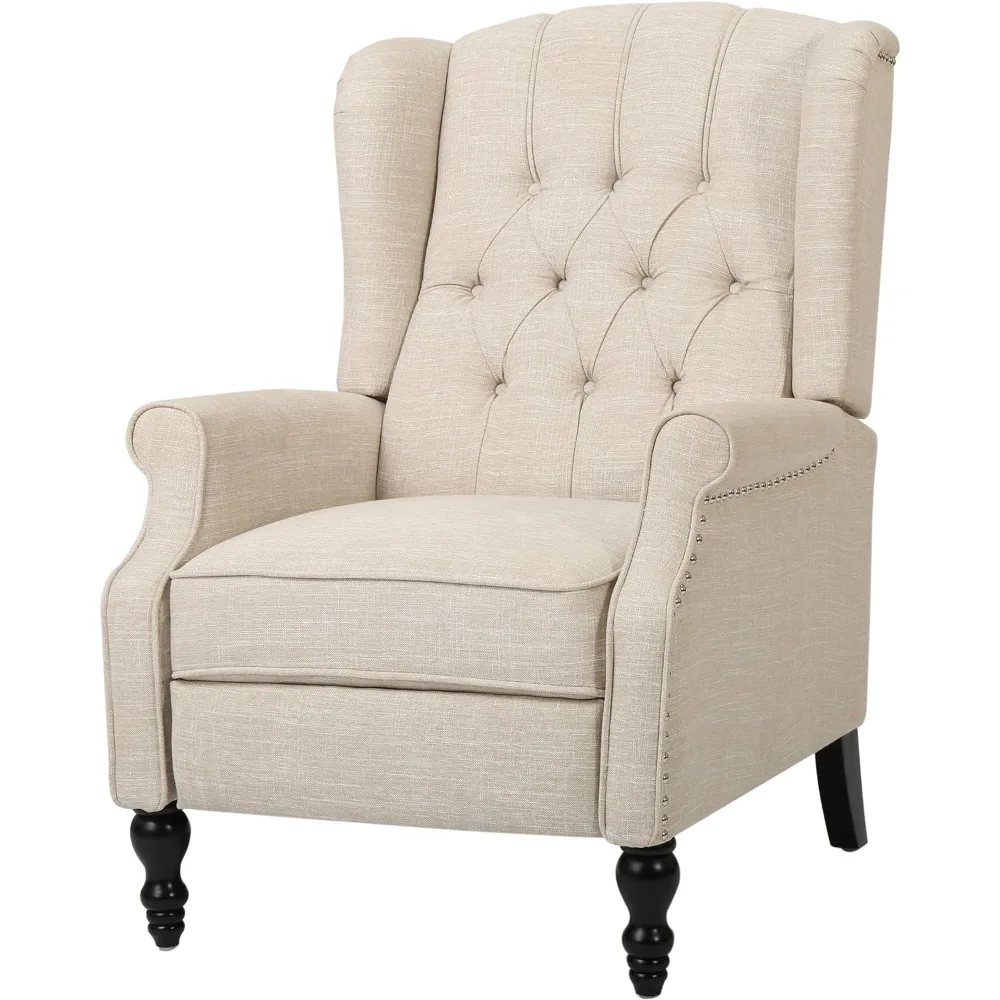 

GDF Studio Elizabeth Tufted Fabric Recliner, Vintage Reclining Reading Armchair, Light Beige