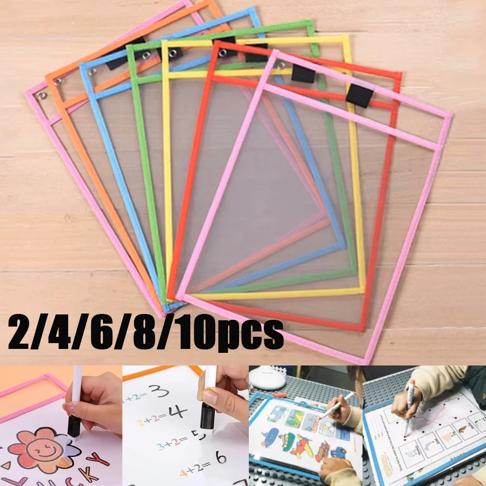 2-10Pcs Dokument Lagerung Tasche Wiederverwendbare Wasserdichte Klare Farbe Zufällig Datei Ordner Abwischen Kinder Zeichenbrett Für Schule büro Werkzeug