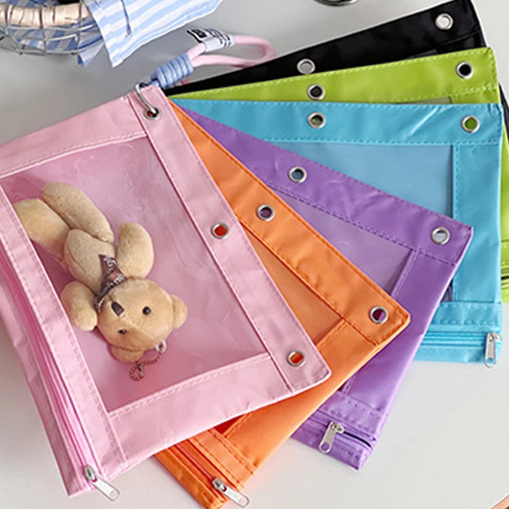 Oxford Fabric Bag Rainbow Color Sorting Bag Hangable Transparent PVC Storage Bag Children Students Stationery Bag Girls Gifts