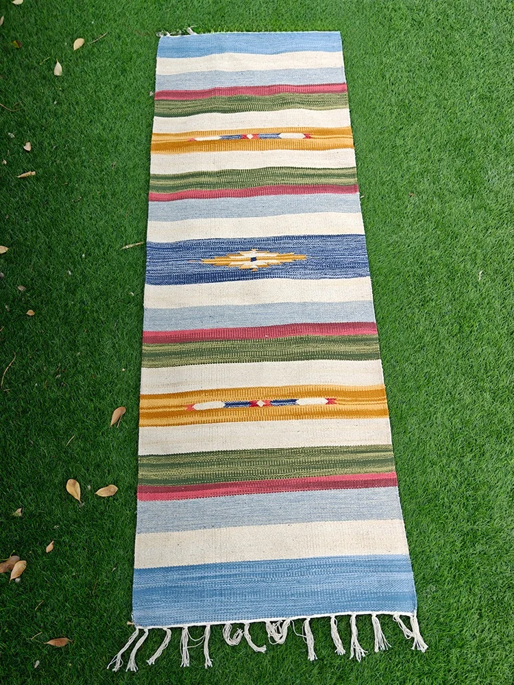 

Handwoven Pure Cotton Yoga Mat Comfortable Decorative Cuion Retro Artistic Sofa Bede Blanket Geometric Pattern Design