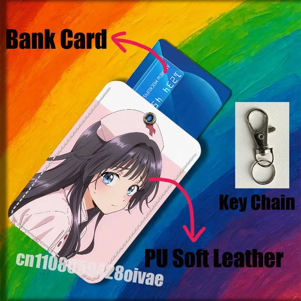 Kaoruko Waguri Hana wa Rin to Saku ID-Clips Kreditkarten-Bankkarten-Campuskarten-Halter Abdeckung Dekoration PU-Leder Schlüsselanhänger