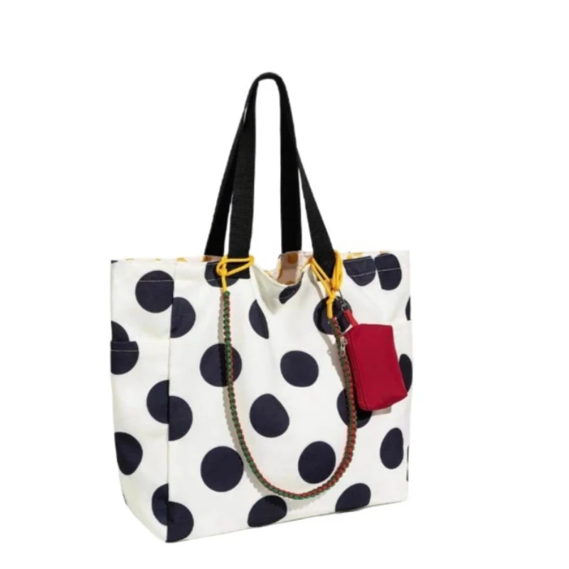 

Casual Polka Dot Fashion Canvas Bag Women's New Large-capacity Elegant Commuter Shoulder Portable Tote Bag High Value Handbags