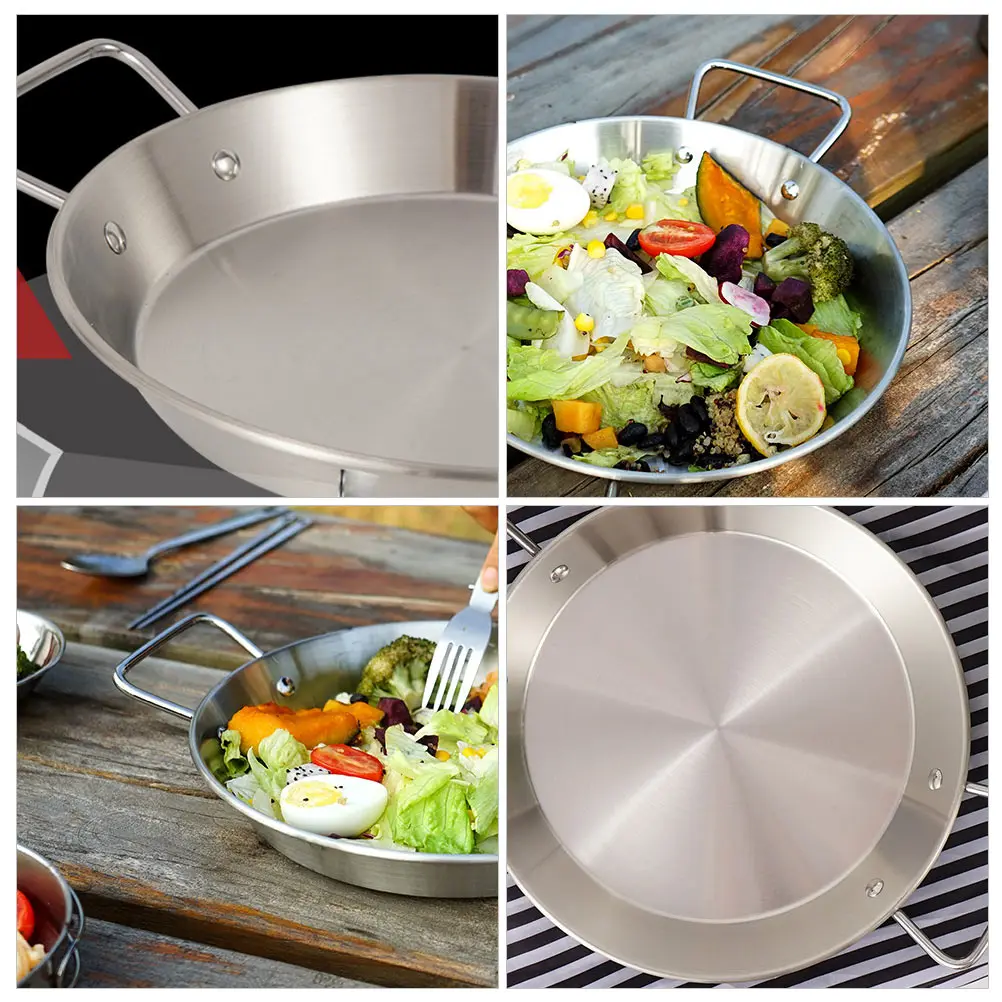 

Binaural Frying Pan Stainless Steel Low edge Camping Saucepan Evenly Heated Non stick Kitchen Gadgets Cookware