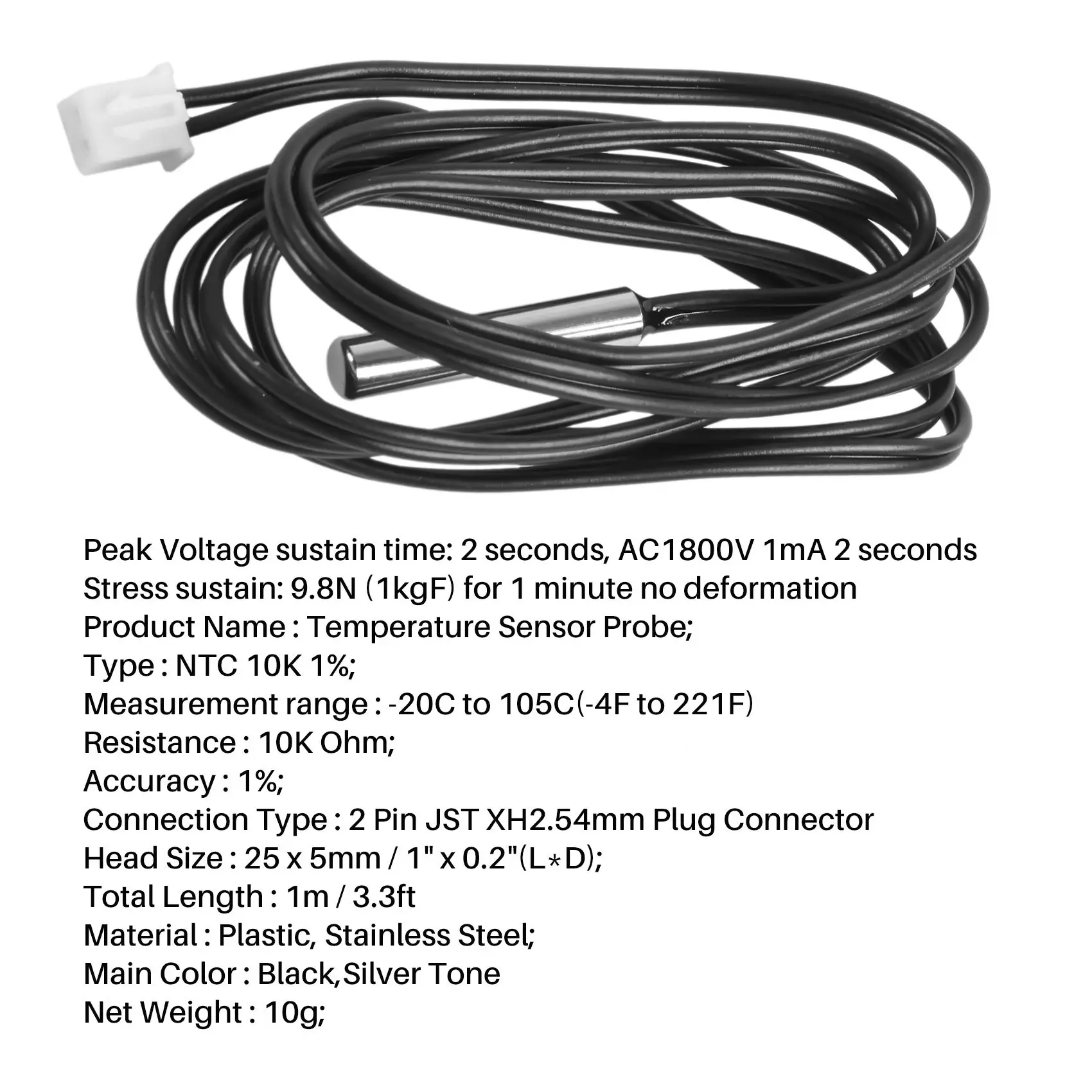 Sensor de temperatura térmica digital impermeável, NTC 10K Ohm, 1m