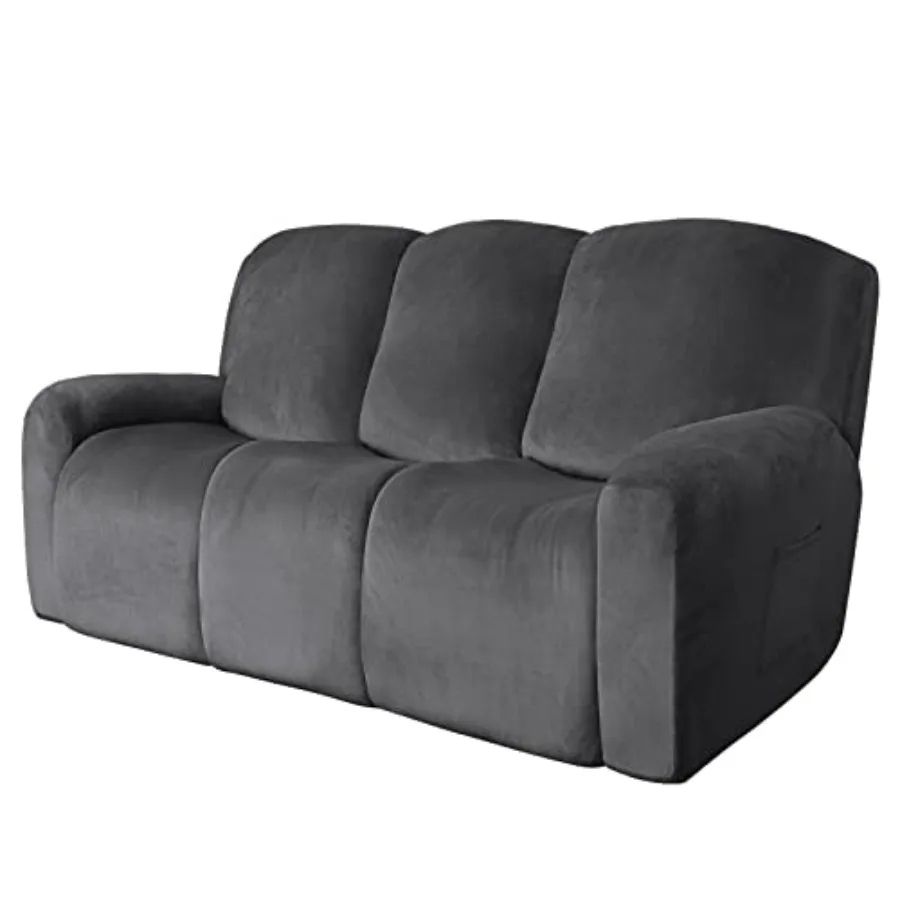 

Velvet 8-Pieces Recliner Couch Covers Reclining Couch Covers for 3 Seat Recliner Sofa Slipcovers Thick Soft Washable Sofa Gray