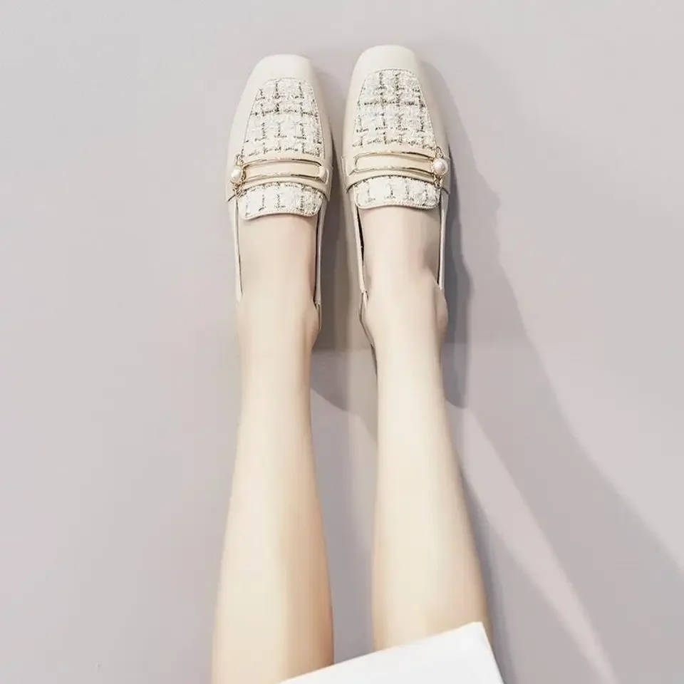 

Мокасины Женская обувь с квадратным носком Женские туфли-лодочки среднего размера Стильная обувь в корейском стиле Beau Today Популярная обувь