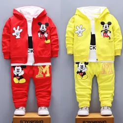 Disney Jesień Zima Chłopcy Dziewczęta Ubrania Zestaw Śliczny Mickey Bawełniany płaszcz z kapturem + T-shirt + Spodnie 3PCS Zestaw Casual Kids Sportswear