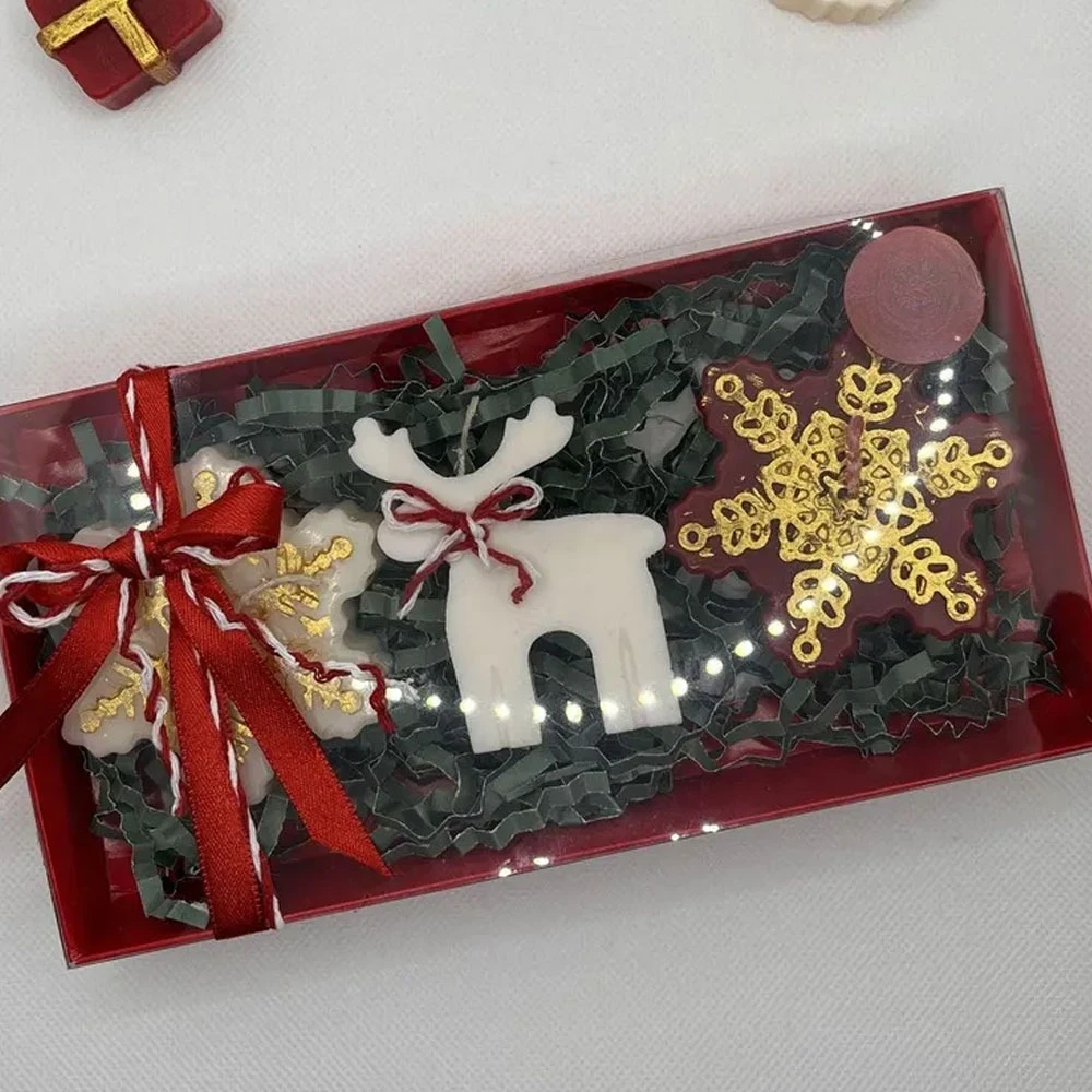 2pcs/set 6 Cavity Snowflake Elk Scented Candle Silicone Molds DIY Christmas Resin Plaster Making Kit Handmade Winter Decor Gifts