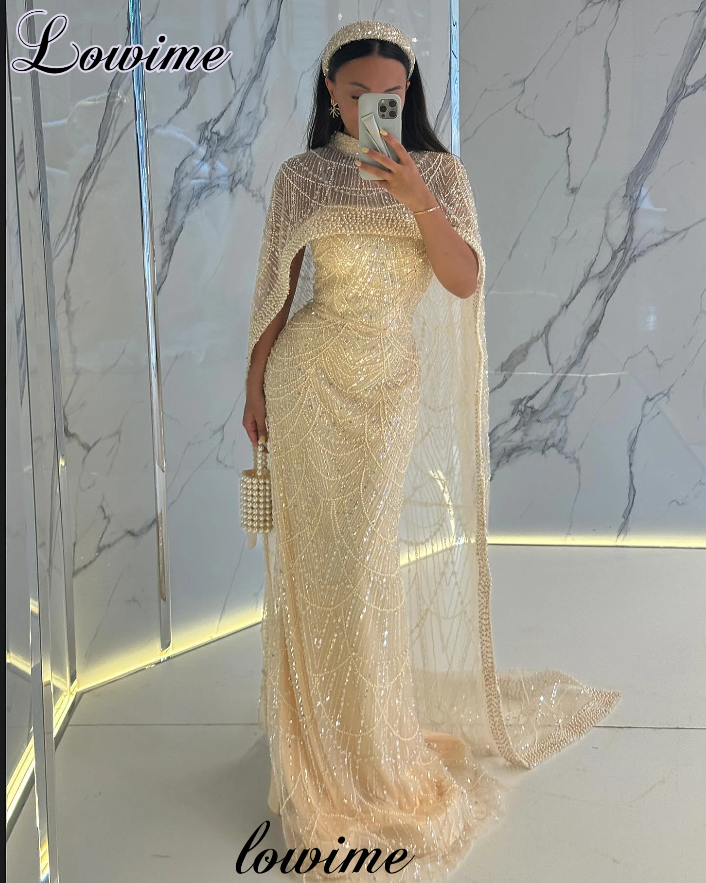 Two Pieces Beaded Evening Dresses With A Cape Elegant Mermaid Wedding Party Dresses For Women Robes De Soirée Celebrity Dresses