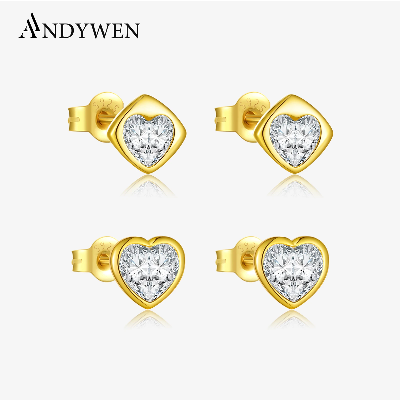 

ANDYWEN 925 Silver Heart Stud Earrings Set, 5A Zirconia Classic & Geometric Love Jewelry, Romantic Gift for Women