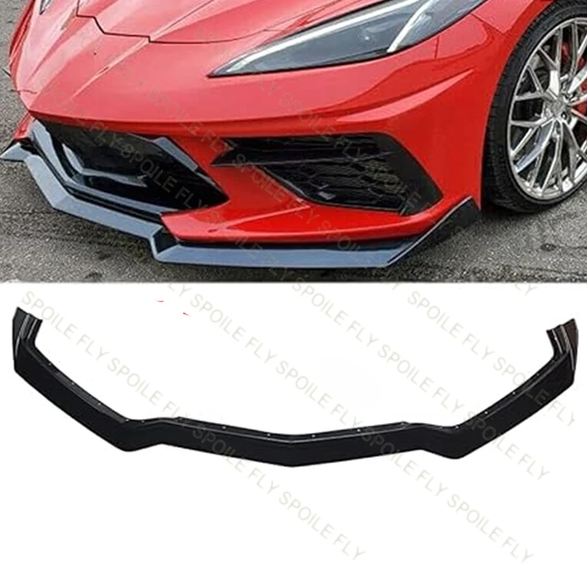 2020-2024 Front Lip Bumper For Chevy Corvette C8 GM 5VM Style Car Front Spoiler Lip Splitter Bumper ABS Glossy Black Metallic