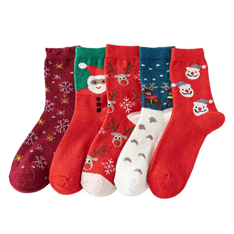 Festive Knit Snowflake Christmas Socks Cozy Winter Cartoon Knit Socks Home Decor & Gift For Xmas Tree Christmas Gifts Wool Socks