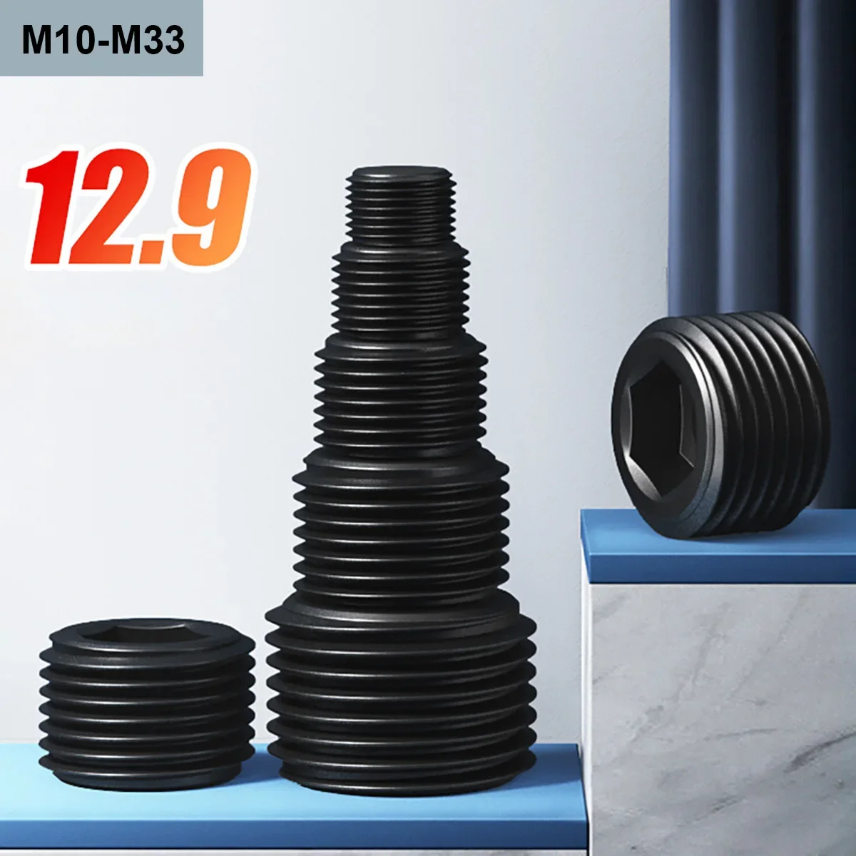 M10-M33 Metric Male Thread Grade 12.9 Carbon Steel Hex Socket Oil Line Plug End Cap Throat Tap Stop Plug Set Screws