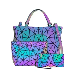 Conjunto de bolsos de hombro geométricos de lujo para mujer, bolso cruzado plegable, bolso luminoso, bolso geométrico