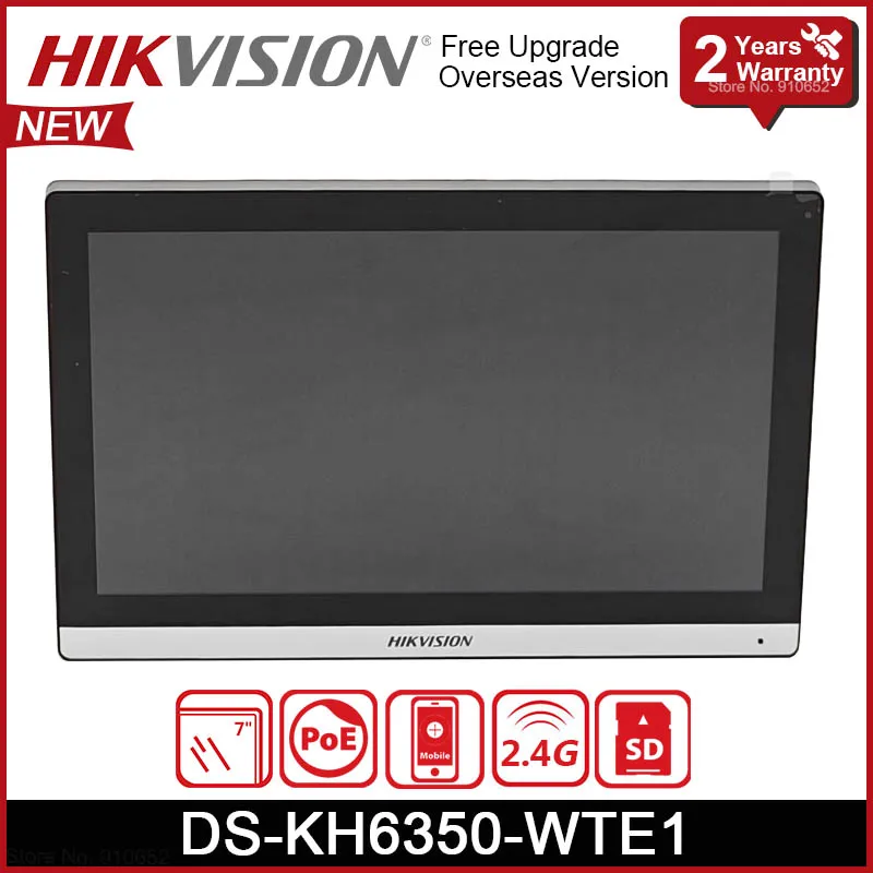 Multi-Language Hikvision DS-KH6350-WTE1 Video Intercom IP-Based Indoor Station 7-Inch Touch Screen POE WIFI Wireless Monitor