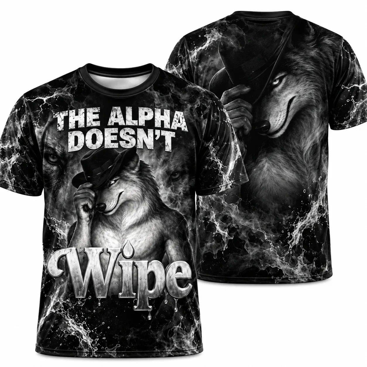 Alpha Doesn't Wipe Funny Wolf Men's Inappropriate Brainrot Absurd T-Shirt Sarcastic Joke Silly Meme Y2k Sports
