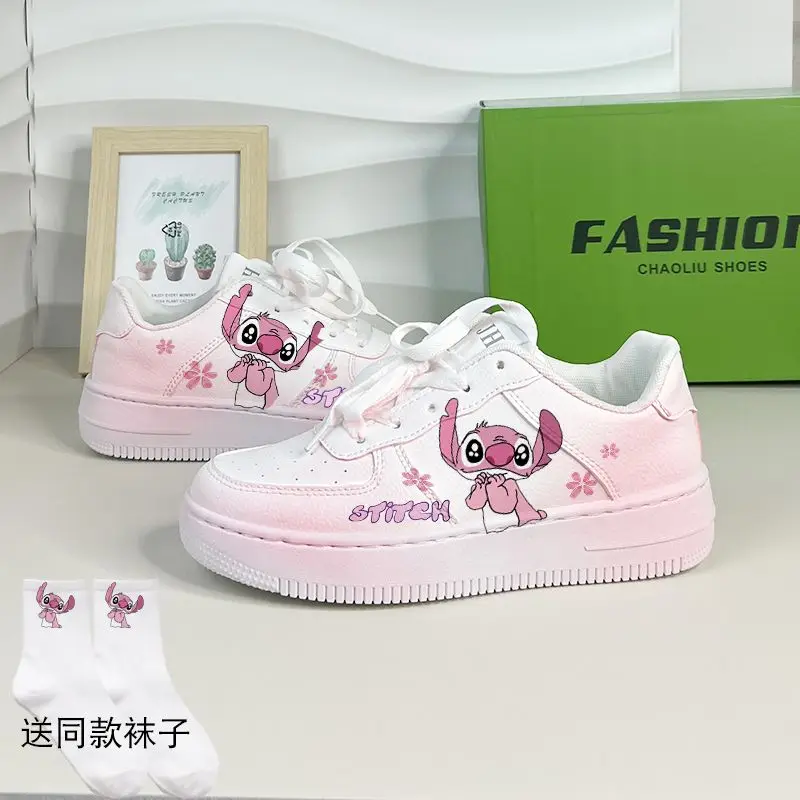 Disney Lilo & Stitch Print Sport Shoes 2023 New Couple White Shoes Fashion Tennis Shoes Casual Sneakers Kids Shoes Size 35-44