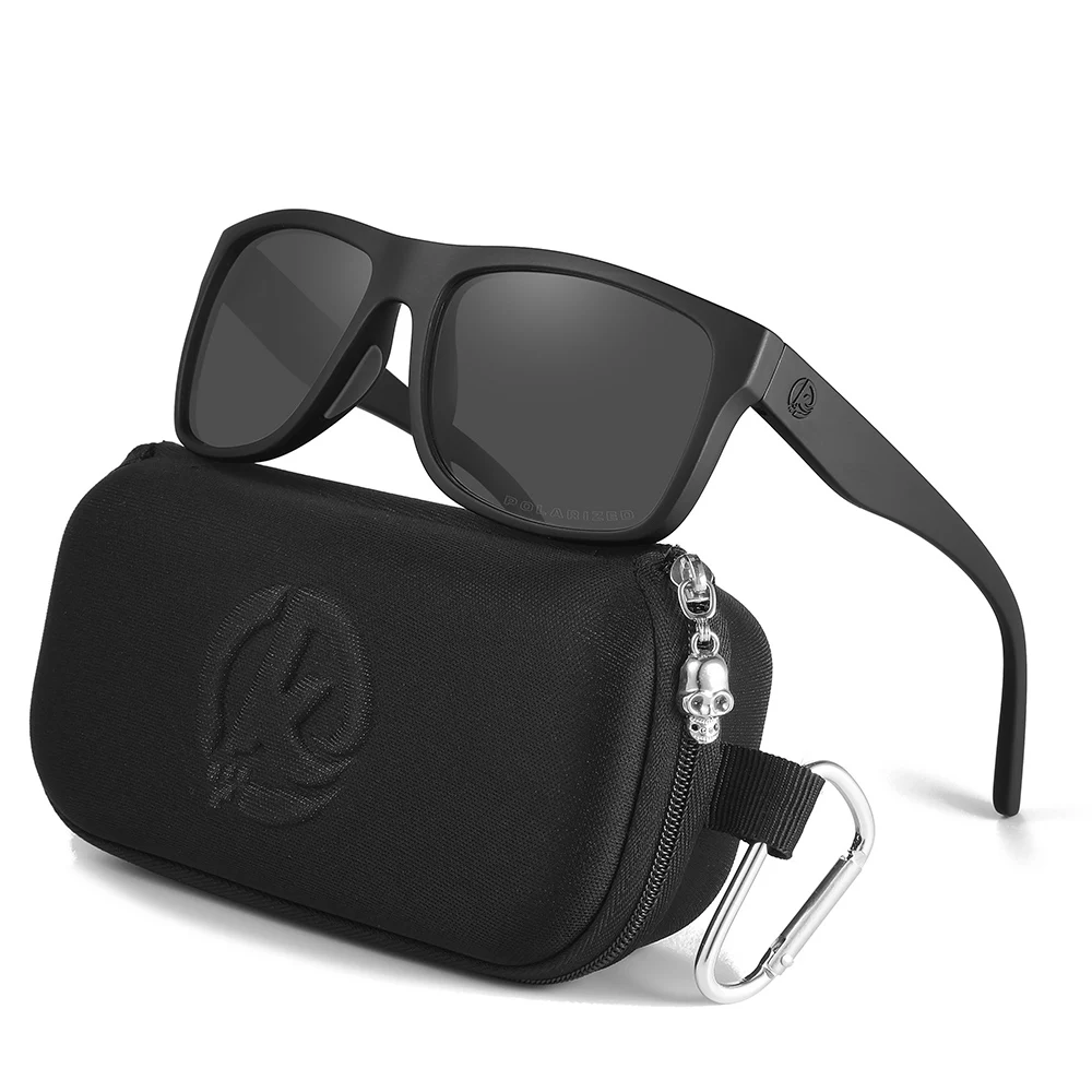 Kdeam polarisierte Sonnenbrille Männer Sport drei dimensionale Marke Logo tr90 quadratische Sonnenbrille ganz schwarz mit Reiß verschluss Fall kd0721 – Detail 12