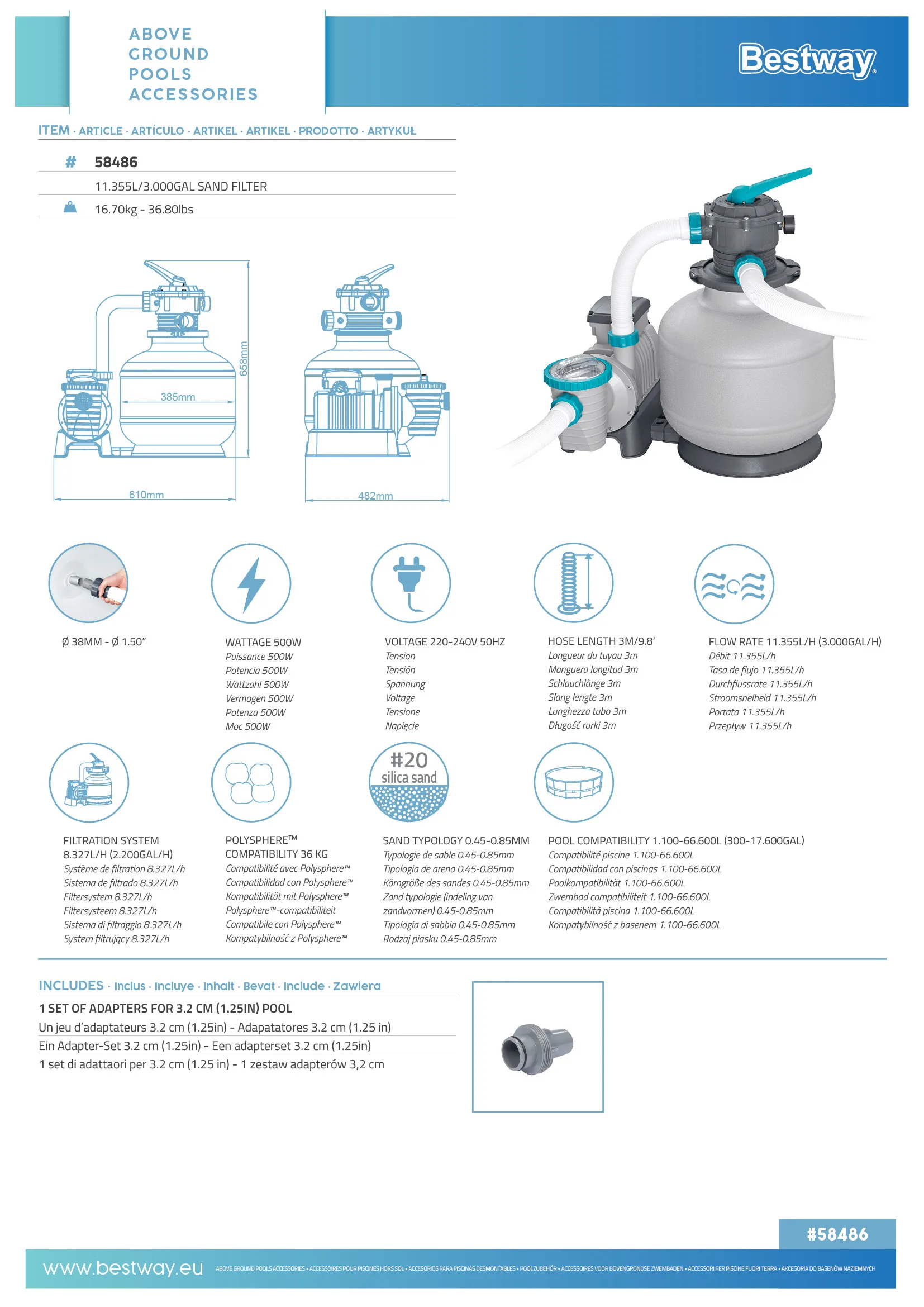 نموذج جديد فلتر الرمل الأوروبي سعة 3000 جالون فلتر حوض السباحة البلاستيكي لتنظيف المياه 58486