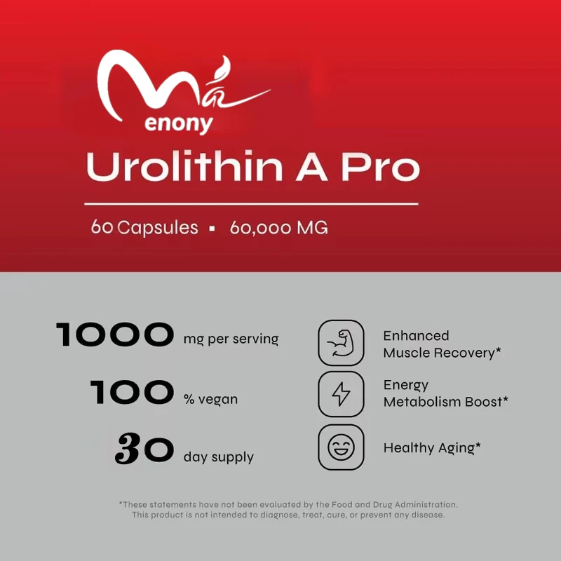 Urolithine A Capsules -1000 Mg, 60 Capsules Voor Geavanceerde Cellulaire Gezondheid En Vitaliteit, Gezond Ouder Worden, 60000 Mg Ultrafijn Poeder