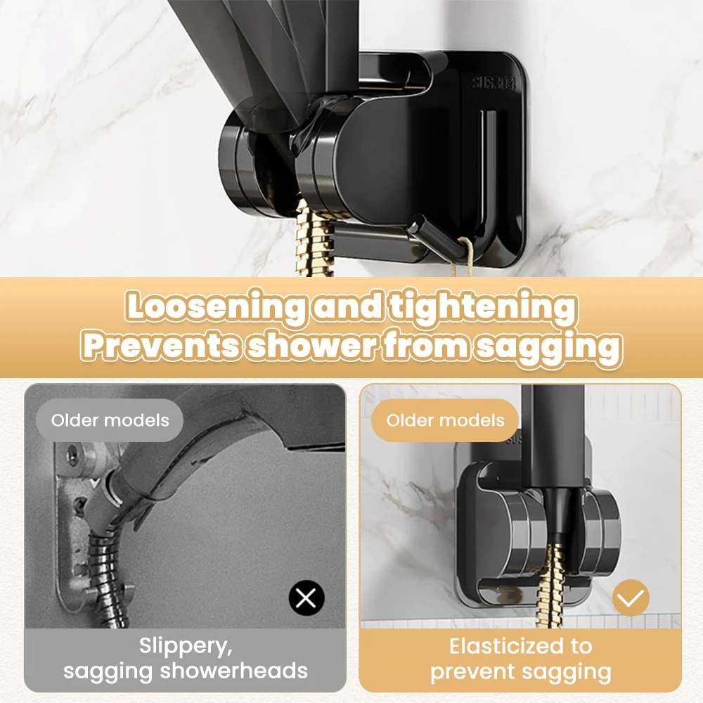 ที่วางฝักบัวฝักบัวแบบปรับได้ที่ยึดฝักบัวติดผนังตัวยึดฝักบัวแบบมีกาวในตัวพร้อมตะขออุปกรณ์เสริมในห้องน้ำ