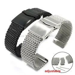 Mesh Milanese Steel Watchband 20mm/22mm/24Mm Cool Shark Stainless Steel Brushed Matte Strap Quick Release Adjustable Length Band