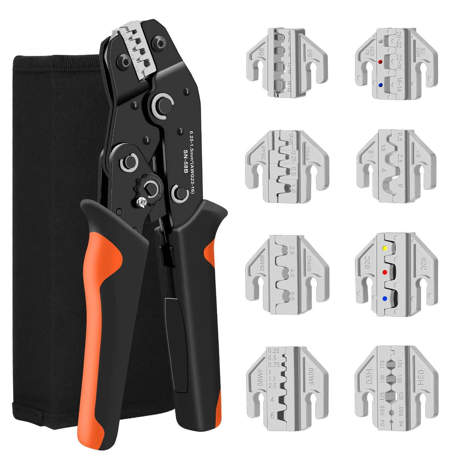 Sn Series Multi-function Crimping Tool with Interchangeable Dies - Cold Press Terminal Crimper Jaws Die Tool Kit