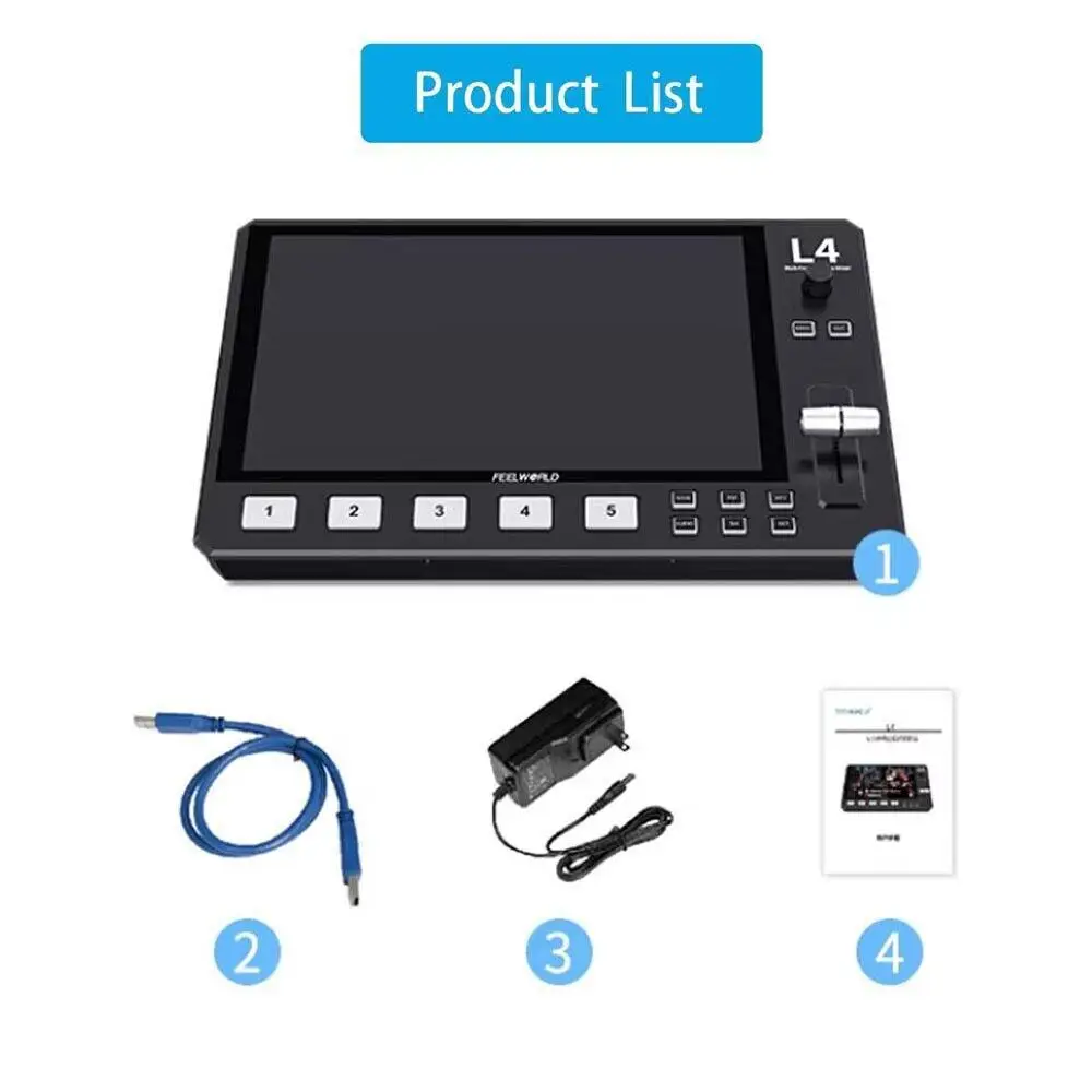 FEELWORLD L4 Video Switcher With 10.1 Inch Touch Screen for Live Streaming Equipment Card Mixer Equipments Photo Camera HDMI-com