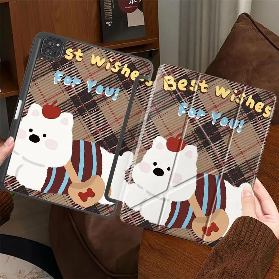 

Чехол для планшета iPad Pro 2025, Pro 11-го, 10-го, 9-го, 8-го, 7-го поколений, 12.9 дюймов, Air 4, 5, M3, M2, M4, 11 дюймов, Mini 6, 7, с держателем, мультяшный, в клетку