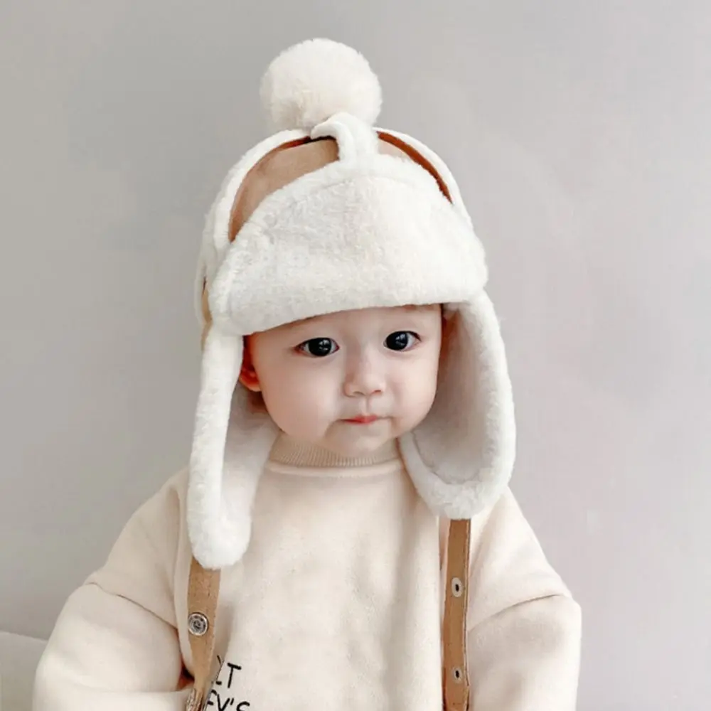 

Sweet Cute Solid Color Fashion Design Ear Protector Kids Baby Plush Hat Children Bomber Hat Plush Hat Korean Cap
