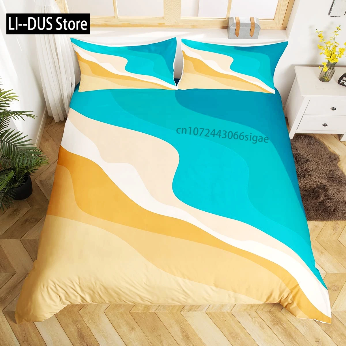 Geometric Lines Duvet Cover Queen Size, Gradient Comforter Cover with 2 Pillowcase for Teens Adults, Simple Bedding Set 3 Piece