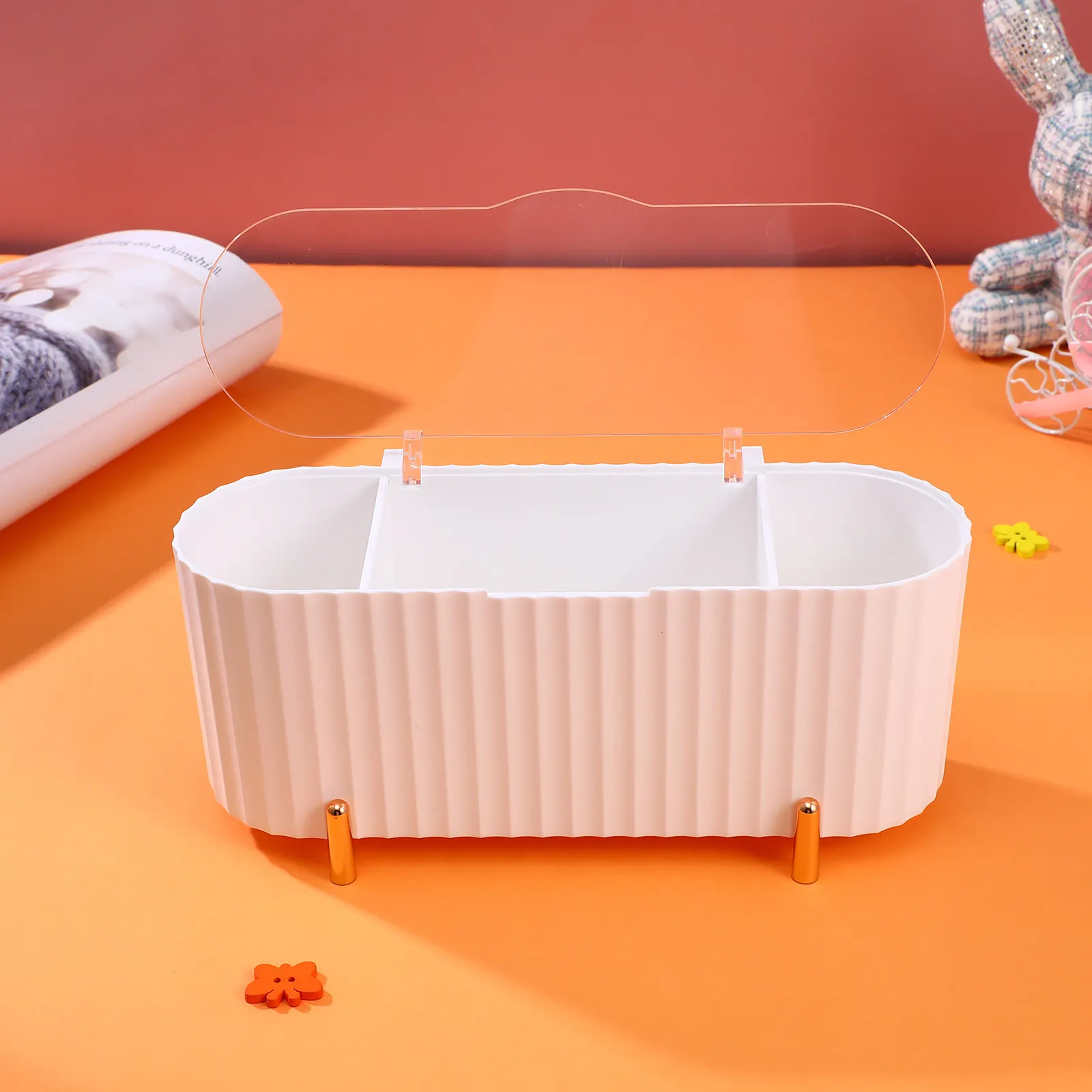 Makeup Sponge Holder 2 Piece Multi Grid Organizer Box with Dust Cover Cotton Pad Container Desktop Storage