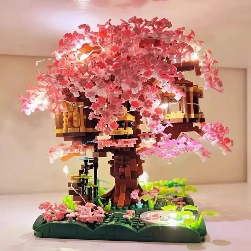 Sakura Tree House Building Block Compatible Lego Girl Series Castle Bouquet Assembly Adult Lover Holiday Gift Toy