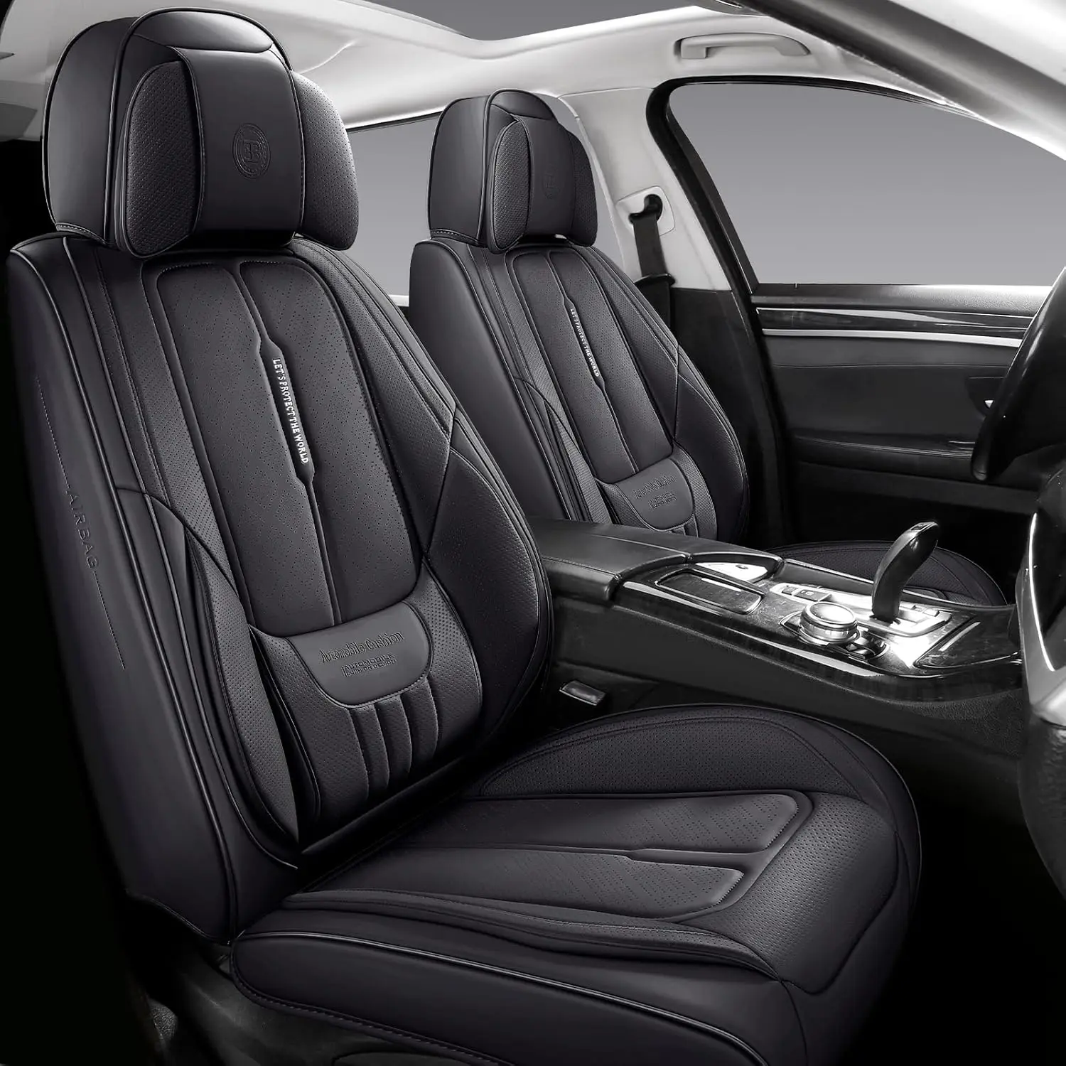 

Universal Leather Car Seat Covers Full Set for Cars, SUVs, Trucks - Black 5-Seat Protector