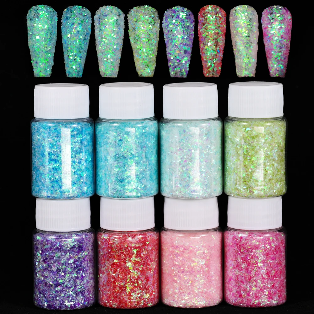 1Bottle(10g) Iridescent Aurora Glitter Nail Sequin Irregular Sparkly Flake Paillettes UV Gel Polish Sequins Nail Chunky Glitter