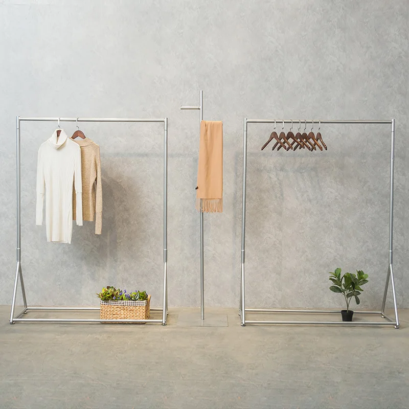 Clothing store display rack, floor mounted combination hanger, floor mounted women's clothing hanging display, side hanging rack