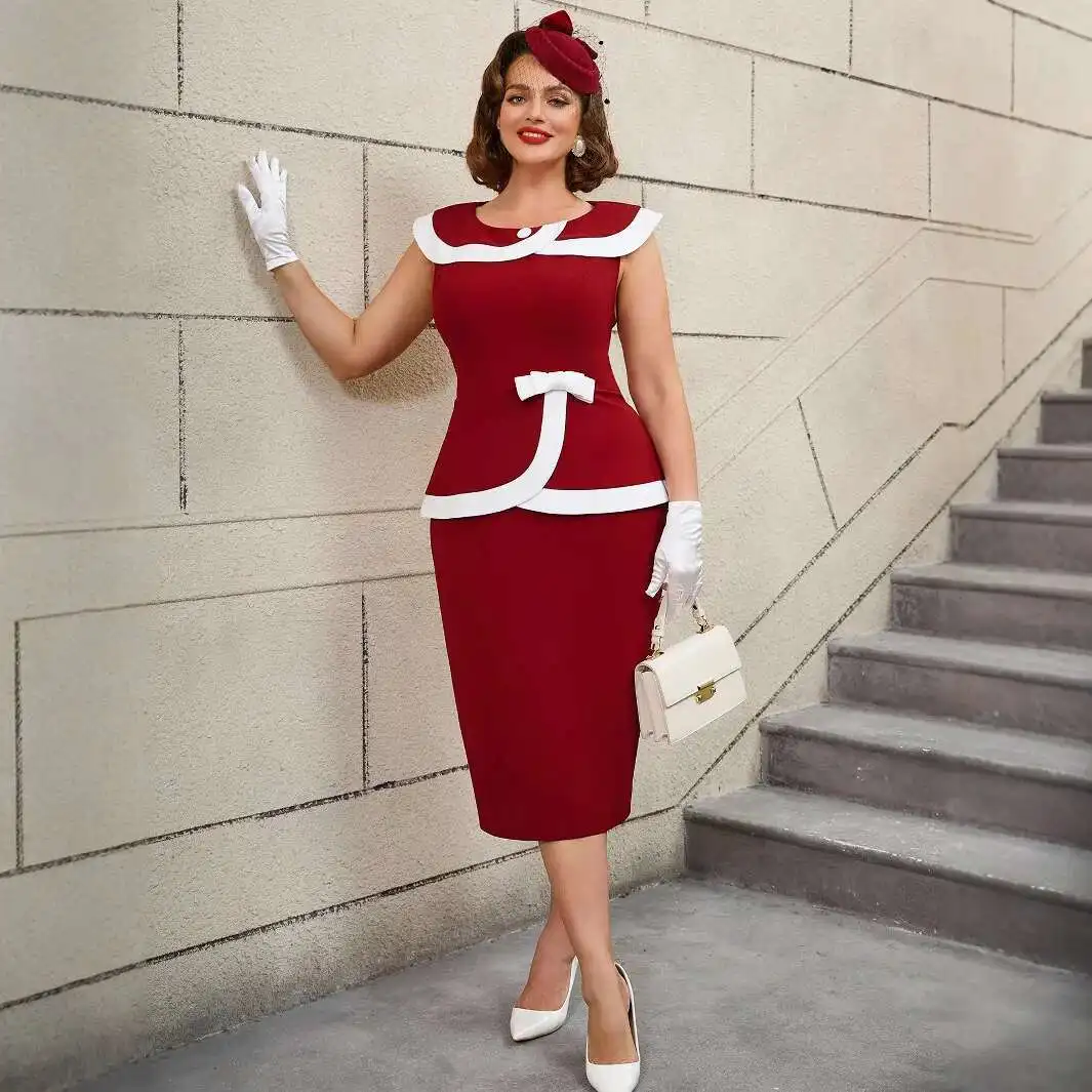 

050219 Am Color-block Lapel Tummy-hiding Bodycon Dress Elegant Style for Banquets and Parties Summer Dress Robe Vestido Women