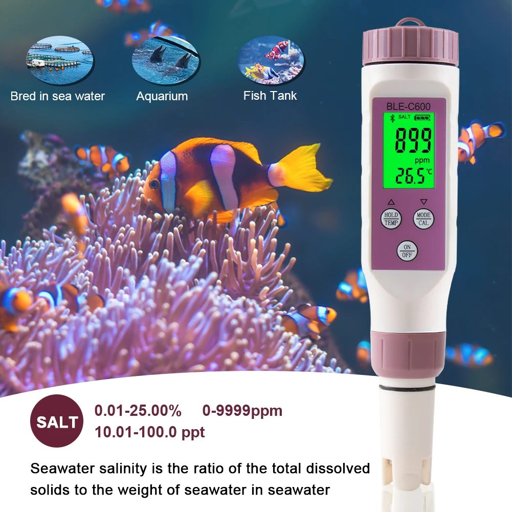 Digital Bluetooth APP Smart Controller Tester Analyzer ORP/EC/Salinity/S. G/Temp/PH/TDS Meter for Aquarium Pool Laboratorie