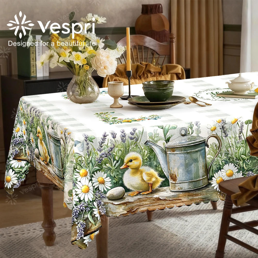 Woodland Tablecloth with Watering Can, Chicks for Indoor/Outdoor Camping decor, Rectangular/Round/Oval