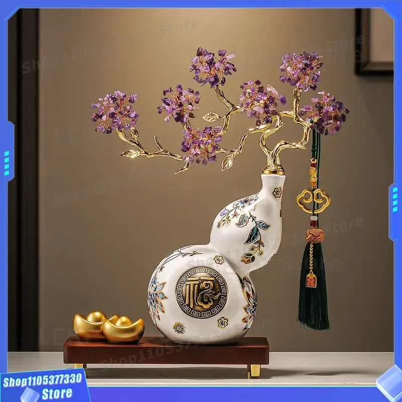 Chinese Style Lucky Gourd Ornament for Living Room Entrance Decoration Auspicious Housewarming Gift Traditional Feng Shui