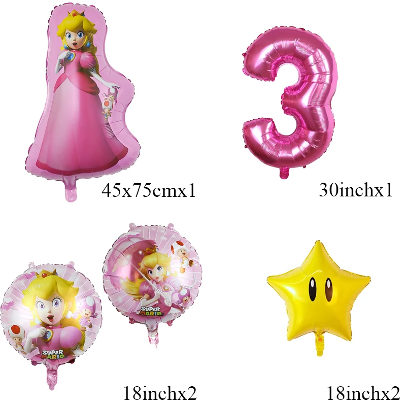 Disney Peach Princess Number Balloon Set Foil Globos Happy Birthday Party Peach  Balloon Supplies Baby Shower Decor