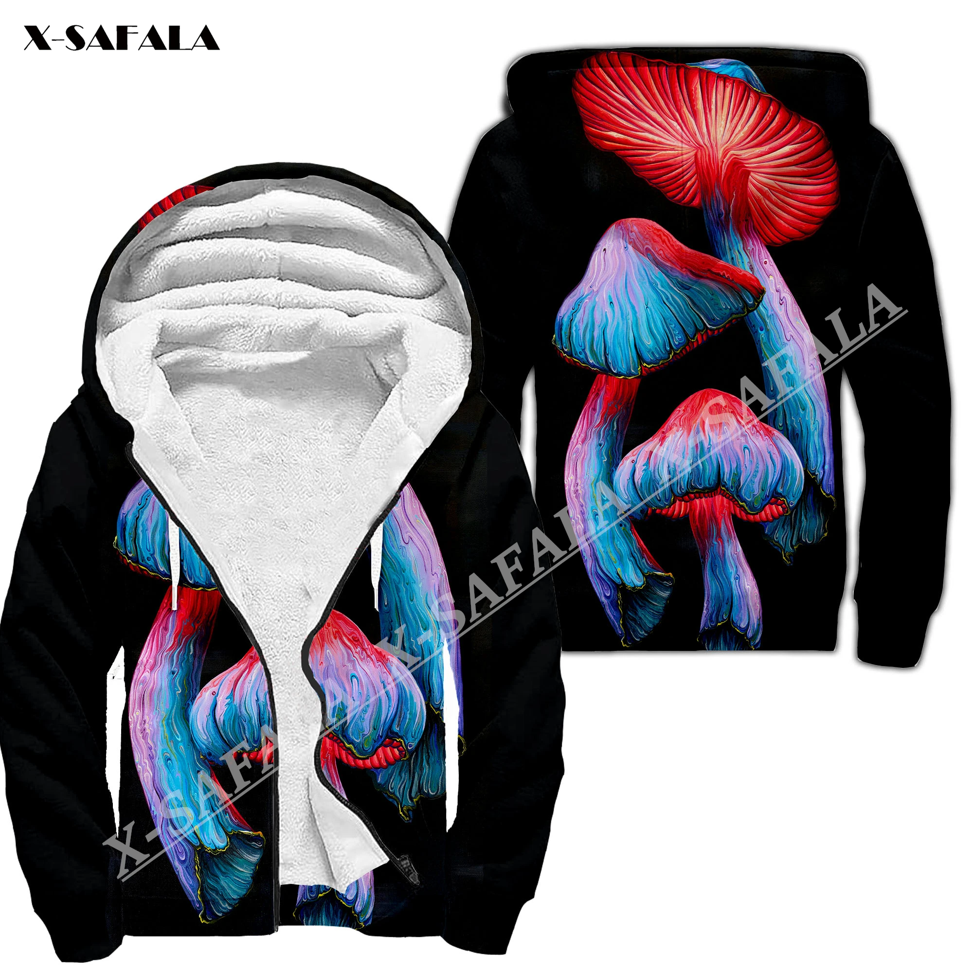 Trippy Psychedelic Mushroom Fungus 3D Print Men Warm Thick Fleece Zipper Hoodie Jacket Windproof Pullover Coat Hooded Outwear 8