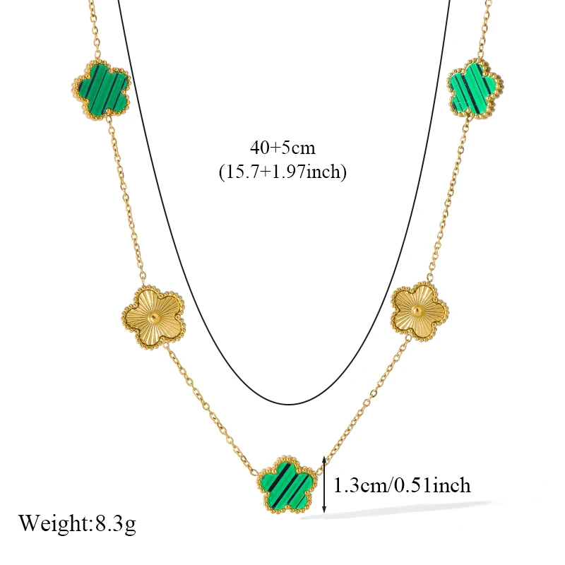 EILIECK 316L Stainless Steel Green Flower Five-leaf Clover Necklace Bracelet Earrings 3-piece set For woman Stylish Jewelry Gift