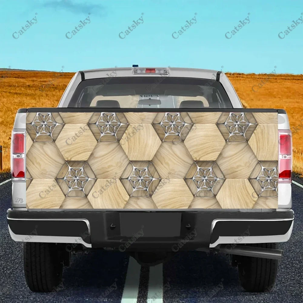 

3D Wood Hexagon Truck Tailgate Wrap Professional Grade Material Universal Fit for Full Size Trucks Weatherproof &Car Wash Safe